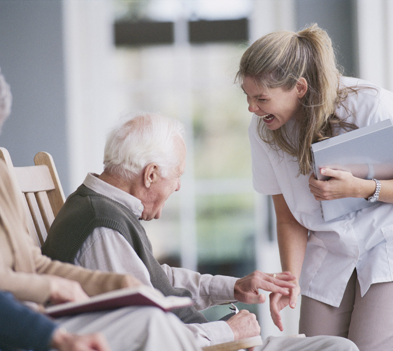 Employee walks with a Female Elderly Patient